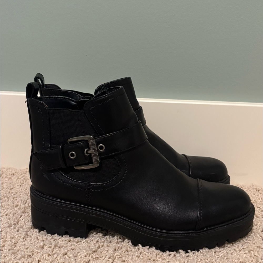 Indigo Black Combat Boots with Buckle